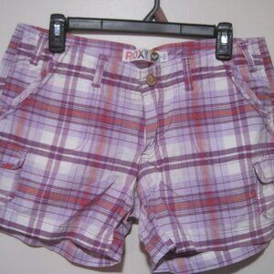 Roxy Women's Purple & Red Plaid Mid Rise Cotton Mini Hot Shorts Size 9 Juniors